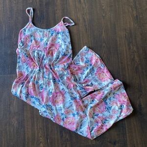women’s small floral print spaghetti strap flowy wide leg design summer jumpsuit